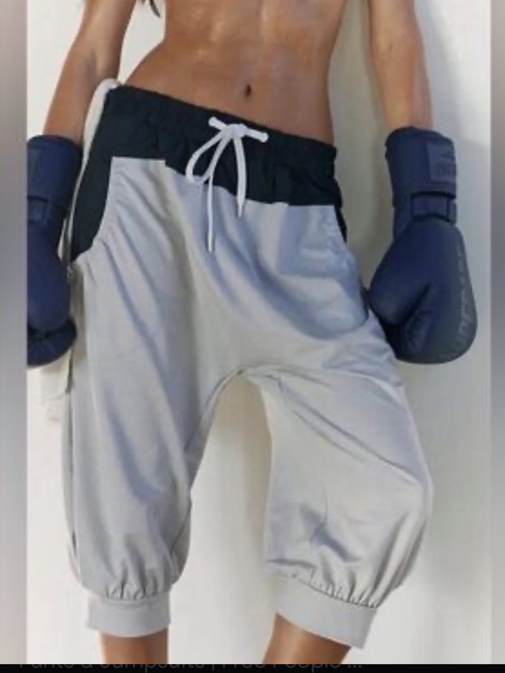 Free People Gray Cropped Jogger Pants with Black Waistband